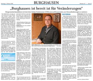 Stefan Niedermeier, Kandidat der UWB Unabhängige Wähler Burghausen im Interview mit der Lokalpresse.