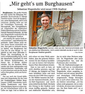 Sebastian Wagenhofer neuer Stadtrat der UWB Burghausen